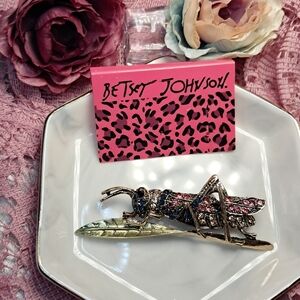 Betsey Johnson Colorful Grasshopper Pin New w/ Card (Goldtone)